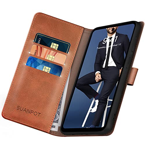 SUANPOT Compatible with Moto G Power 2026/Power 2025/Play 2025 Wallet case with RFID Blocking Credit Card Holder,Flip Book PU Leather Protective Cover Women Men for Power 2026 Phone case Light Brown - color: Light Brown