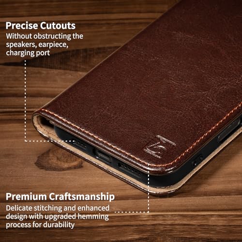 Belemay Leather Wallet Case Compatible with iPhone 17 Pro Max, Premium Cowhide Leather Two-Tone Effect, RFID Blocking Card Holders, Shockproof TPU Shell, Kickstand, Protective Flip Cover, 6.9", Brown - color: Brown, size: iPhone 17 Pro Max