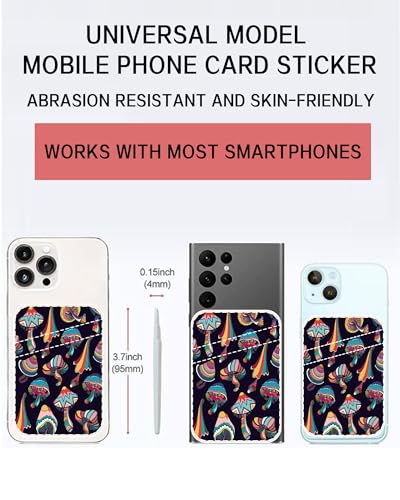 Dual Pocket Leather Phone Wallet Adhesive Stick On, Cute Card Holder, Credit Card Holder for Case Compatible with Most Phones Boho Mushroom - color: Boho Mushroom