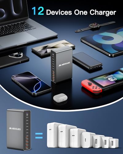 12 Ports Aluminum Alloy MEKIOJEO 380W Charging Station USB C Charger Block - color: Gray