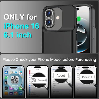 BOPPS Battery Case for iPhone 16 /16e with Stand,Upgraded Slim 8500mAh Portable Protective Charging Case with 15W Fast Charging Compatible for iPhone 16 /16e Battery Pack Charger Case,6.1 Inch Black - size: iPhone 16/16 e