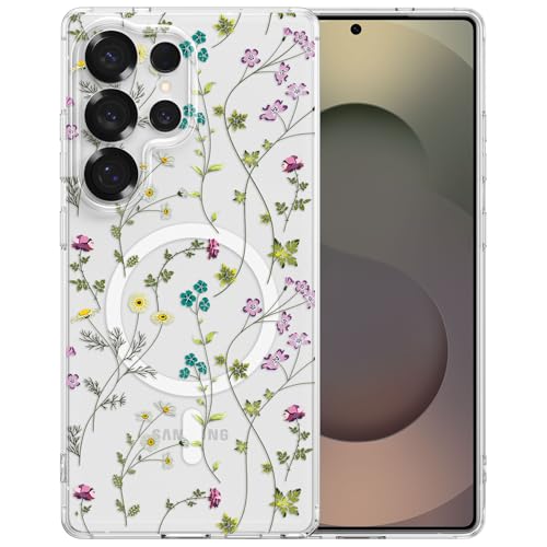 RALEAVO for Samsung Galaxy S26 Ultra Case Floral Magnetic Case,Transparent | Compatible with MagSafe,Cute Clear Floral Case with Flowers for Girls Women,Hard Back Shockproof Case for Samsung S26 Ultra - color: Clear/Floral Branch, size: S26 Ultra