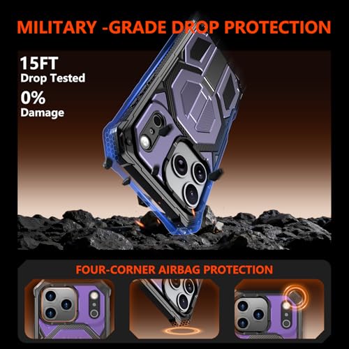 for iPhone 17 Pro Max Case with Kickstand, [15FT Military-Grade Drop Protection] [Compatible with MagSafe] Rugged Shockproof Heavy Duty Magnetic iPhone 17 Pro Max Phone Case Cover (Purple) - color: Purple