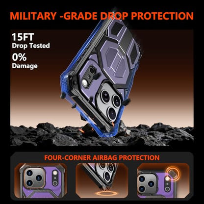 for iPhone 17 Pro Max Case with Kickstand, [15FT Military-Grade Drop Protection] [Compatible with MagSafe] Rugged Shockproof Heavy Duty Magnetic iPhone 17 Pro Max Phone Case Cover (Purple) - color: Purple