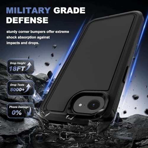 for iPhone 17e Case & iPhone 16e Case, Military-Grade Drop Protection Dual-Layer Rugged Shell with Screen Protector, Full-Body Non-Slip Shockproof Heavy Duty Protective Bumper Phone Cover (Black) - color: Black
