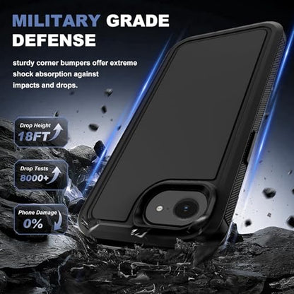 for iPhone 17e Case & iPhone 16e Case, Military-Grade Drop Protection Dual-Layer Rugged Shell with Screen Protector, Full-Body Non-Slip Shockproof Heavy Duty Protective Bumper Phone Cover (Black) - color: Black