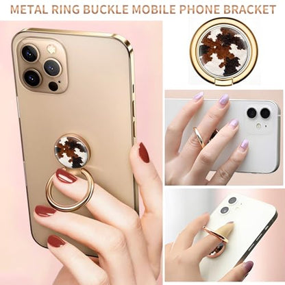 Cell Phone Ring Holder, Cute Metal Phone Grip Stand Finger Ring Kickstand, Flexible 360°Rotation Phone Tablet Case Accessories Compatible with Most Phones Brown Cowhide Print - color: Brown Cowhide Print