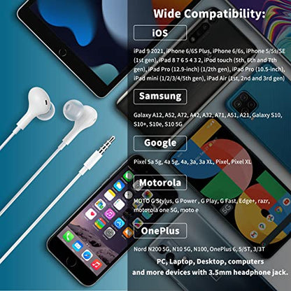 APETOO Wired Earbuds in-Ear Headphones 3.5mm Jack for Laptop/School White - color: White