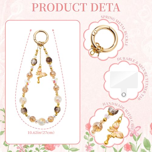 WOZEAH Phone Charm for Women, Beaded Wrist Strap Lanyard with Tether Tab – Anti-Theft Hands-Free Detachable Phone Chain Wristlet - color: Pendant Butterfly