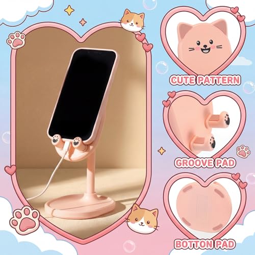 Kathfly 2 Pack Cute Phone Stand for Desk, Pink and White, Cat - color: Pink and White, style: Cat