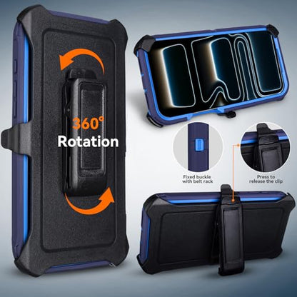 for iPhone 17 Pro Case with Belt Clip Holster & Kickstand, Blue | Anti-Drop, 4 in 1 Heavy Duty Shockproof Protection for iPhone 17 Pro Case Rugged - color: Blue