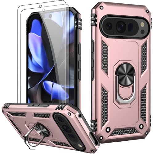 LUMARKE for Google Pixel 9 Pro XL Case with Screen Protector,Pass 16ft. Drop Tested Military Grade Protective Phone Cover with Magnetic Ring Kickstand Compatible with Car Mount Holder Rose Gold - color: Rose Gold, size: Google Pixel 9 Pro XL