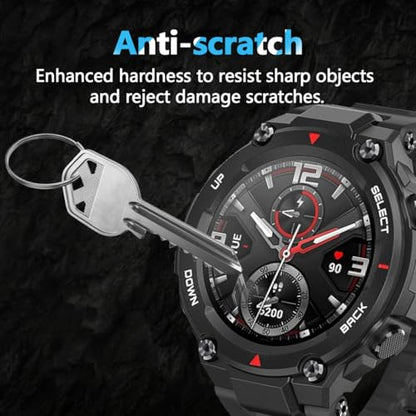 3 Pack Screen Protector for Amazfit T-Rex 3, 9H Tempered Glass, HD Clear, Bubble-Free, Scratch Resistant, Case Friendly, Easy Install - size: for Amazfit T-Rex 3