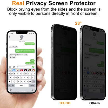 TECHO Privacy Screen Protector Compatible with iPhone 16e / iPhone 14 / iPhone 13 / iPhone 13 Pro Tempered Glass Film (Edge to Edge Full Coverage) (Anti Spy) (Case Friendly) (2 PACK) (6.1 inch)