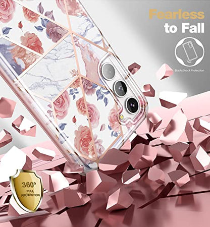 SURITCH for Samsung Galaxy S23 Plus Case, [Built-in Screen Protector] [Dual-Layer Protection ] Full Protection Shockproof Rugged Bumper Phone Cover for Samsung S23 Plus 6.6 Inch - Rose Marble - color: Rose Marble