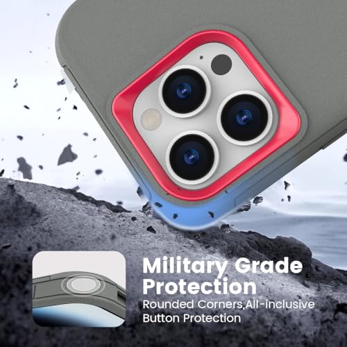 for iPhone 15 Pro Max Case, Dual Layer Shockproof Full Body Cover Military Grade Drop Protection Heavy Duty Protective Phone Case for Apple iPhone 15ProMax 6.7 inch (Grey/Rose) - color: Grey/Rose