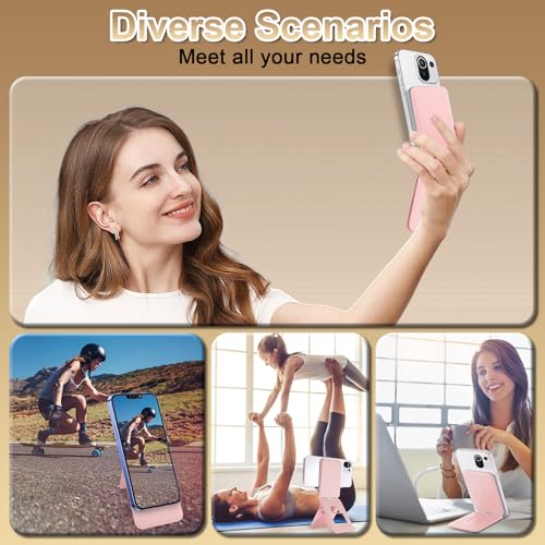 Magnetic Phone Stand, PU Leather Phone Tripod with Angle Adjustment - color: A-Pink