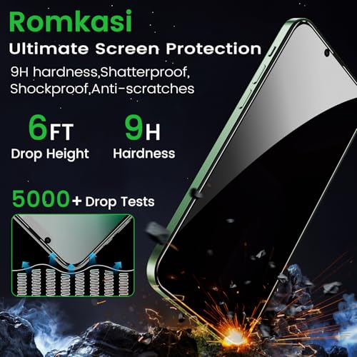 Romkasi 3 Pack Privacy Screen Protector for iPhone 13 Pro Max 6.7 Inch with 3 Pack Camera Lens Protector, Anti Spy Tempered Glass Film, Anti-Scratch, Touch Sensitive, Case Friendly - color: iPhone 13 Pro Max