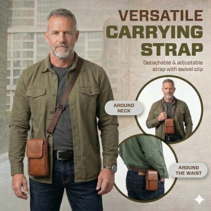 Genuine Leather Crossbody Bag for Men/Women, Small Messenger Bag Cell Phone Purse Shoulder Holster Passport Pouch - color: Brown_B
