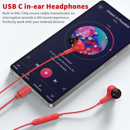 USB C Headphones Wired Earbuds for iPhone 18 Pro Max 17 16 15,Red - color: Red