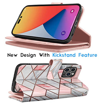 Tekcoo Wallet Case Compatible with iPhone 14 Pro Max (6.7 inch) 2022 Luxury ID Cash Credit Card Slots Holder Carrying Pouch Folio Flip PU Leather Cover [Detachable Magnetic Case] - Marble - color: W-Marble, size: IP 14 Pro Max (6.7")