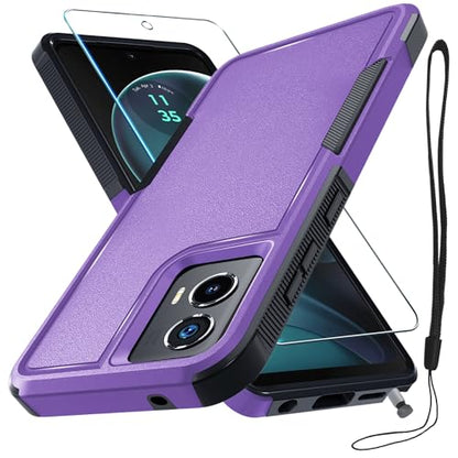 Case Compatible with Moto G Stylus 5G 2024, Full Body Heavy Duty Rugged Shockproof Protective Phone Cover with Lanyard Strap, Tempered Glass Screen Protector, Lavender | with Tempered Glass Screen Protector+Lanyard Strap,Rugged Shockproof Protective Phone