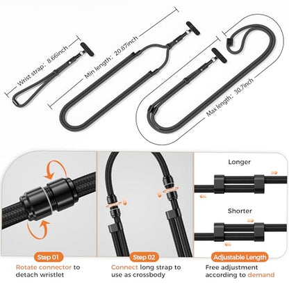 3-in-1 Phone Lanyard Crossbody/Neck/Wrist, Adjustable Strap with Tether Tab - color: Black