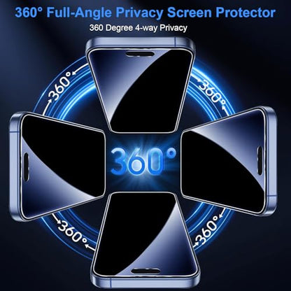OneFish Screen Protector for iPhone 14 Pro Max 360° Privacy, 2 Pack | 4-Way Anti-Spy 9H Tempered Glass, Anti-Fingerprint 3D Curved Edges, Case-Friendly & Easy Installation ，Scratch Resistant - size: iPhone 14 Pro Max