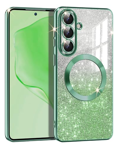 Casetego for Galaxy S26 Case,Compatible with MagSafe,Clear Magnetic Glitter Gradient Sparkle Luxury Plated Soft TPU Bumper Full Camera Lens Protector for Samsung Galaxy S26 5G,Green - color: Green, size: Galaxy S26