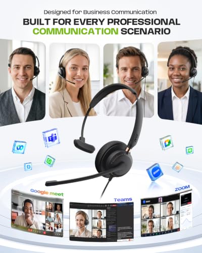 Acer USB Headset with Microphone, Clear Sound Quality for Call ＆ Meetings, Wired Computer Headset for PC Laptop, Single Ear Headset for Office, Work, Teams and Call Center Use - USB-A/C & 3.5mm