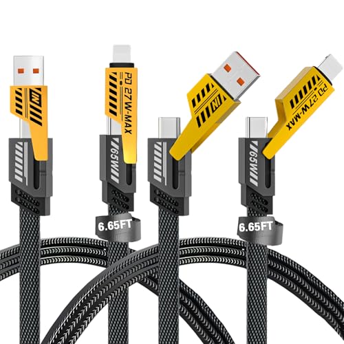 2Pcs 4 in 1 Charging Cable, USB C to L Cable, 6.6FT, USB A/C to C/L