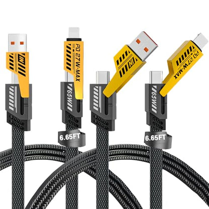2Pcs 4 in 1 Charging Cable, USB C to L Cable, 6.6FT, USB A/C to C/L