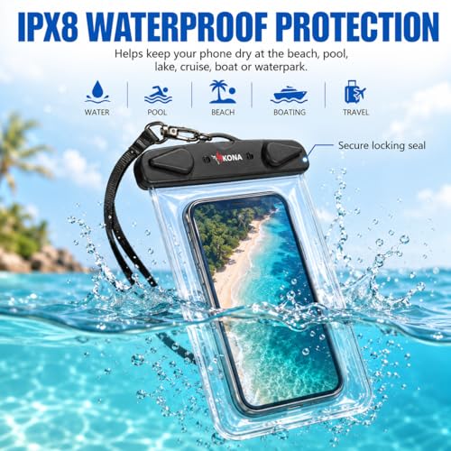 Kona Submariner Waterproof Phone Pouch, 2 Pack - IPX8 Cell Phone Dry Bag Compatible with iPhone 17 16 15 14 Pro Max, Samsung Galaxy S26 S25 S24 Ultra, Pixel 10 9 XL, Fits Up to 7.5"