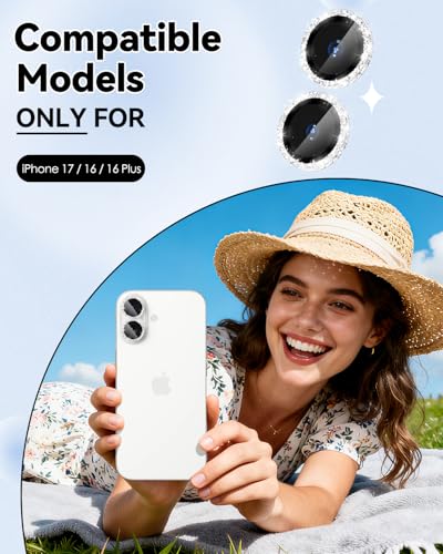 CloudValley All Bling Camera Lens Protector for iPhone 17/iPhone 16/Plus - color: Bling Silver