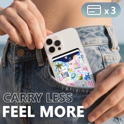 Tropical Magnetic Wallet Compatible with Magsafe Wallets for iPhone 17/16/15/14/13/12 Series Pro Max Plus Cute Phone Summer Holidays Mag Safe Fit 3 Cards for Women Lether Island Picnic - color: Z-Island Picnic