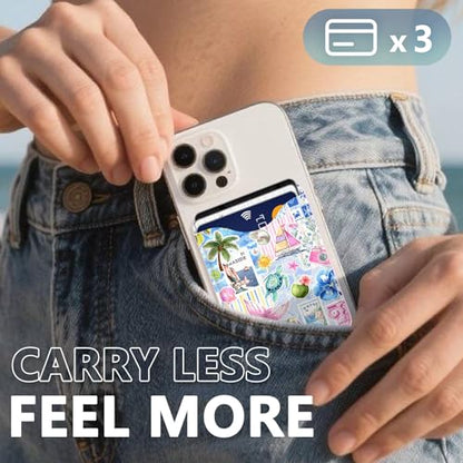 Tropical Magnetic Wallet Compatible with Magsafe Wallets for iPhone 17/16/15/14/13/12 Series Pro Max Plus Cute Phone Summer Holidays Mag Safe Fit 3 Cards for Women Lether Island Picnic - color: Z-Island Picnic