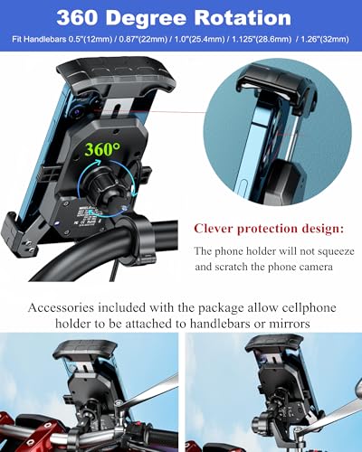 BRCOVAN Motorcycle Phone Mount Holder with Wireless & USB-C Charger