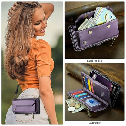 for Google Pixel 10a 6.3" Case, Women Men Multi-Function Wallet Case with Stand RFID Blocking Includes Shoulder Strap Wrist Strap Google Pixel 10a (Purple) - color: Purple