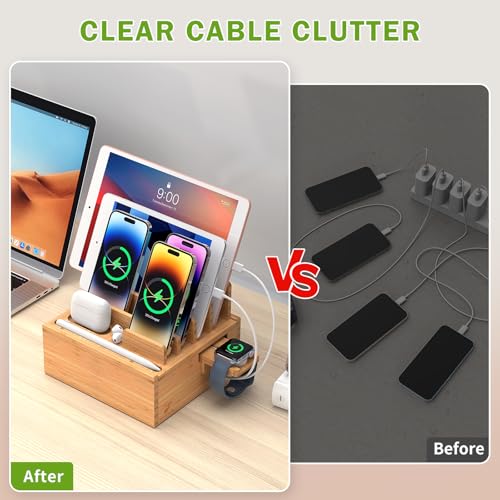 Pezin & Hulin Bamboo Charging Station with Watch Holder, Charger & Cables - color: #1 (With Charger)