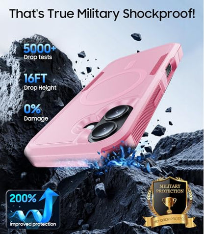 Magnetic for iPhone 17 Case Rugged Dual-Layer Shockproof Pink | Military-Grade Heavy Duty Protection, Fit for Magsafe, Matte Finish Scratch Resistant Anti-Fingerprint, Anti-Slip Phone Cover - color: Pink