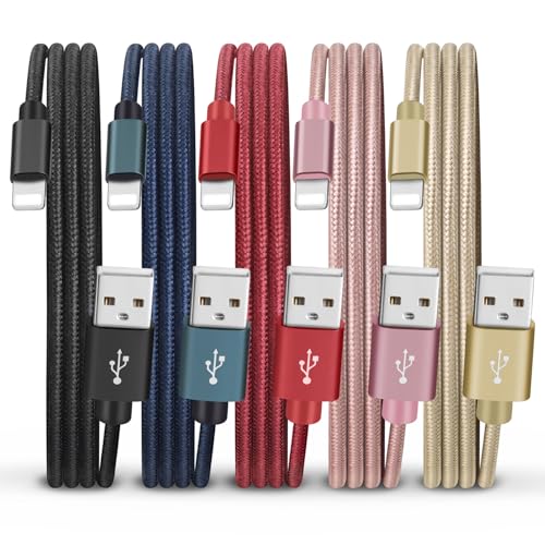 5Pack(2/2/4/4/6FT) Phone Charger Cable, Nylon Braided Fast Charging Cord Compatible with Phone14/13/12/11Pro Max/XS MAX/XR/XS/X/8/7Plus iPad AirPods