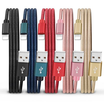 5Pack(2/2/4/4/6FT) Phone Charger Cable, Nylon Braided Fast Charging Cord Compatible with Phone14/13/12/11Pro Max/XS MAX/XR/XS/X/8/7Plus iPad AirPods