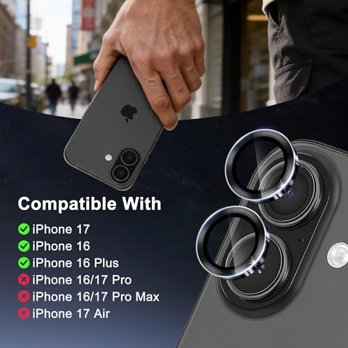 Camera Lens Protector for iPhone 17/16 / 16 Plus, 1 Pack, Black - size: For iPhone 17/16/16 Plus