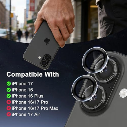 Camera Lens Protector for iPhone 17/16 / 16 Plus, 1 Pack, Black - size: For iPhone 17/16/16 Plus