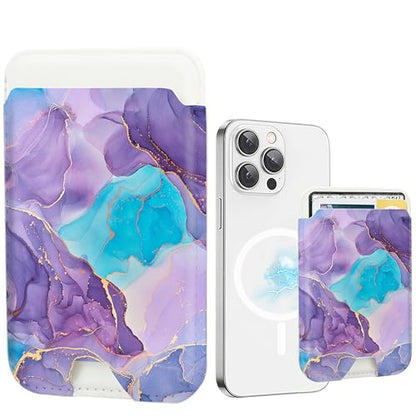 for MagSafe Wallet,Magnetic Card Holder for Phone Case - color: Purple Blue Marble