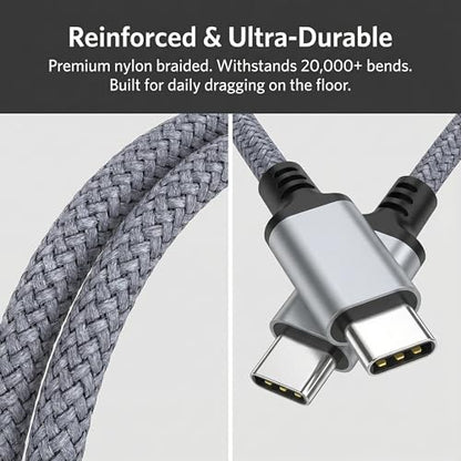 USB C to USB C Cable 25ft, 60W PD Fast Charging Cord, Extra Long Braided Charger Cable for MacBook Air M3 M2, iPad Pro, iPhone 16 15 Pro Max, Samsung Galaxy S24, Pixel, Switch - size: 25 Feet