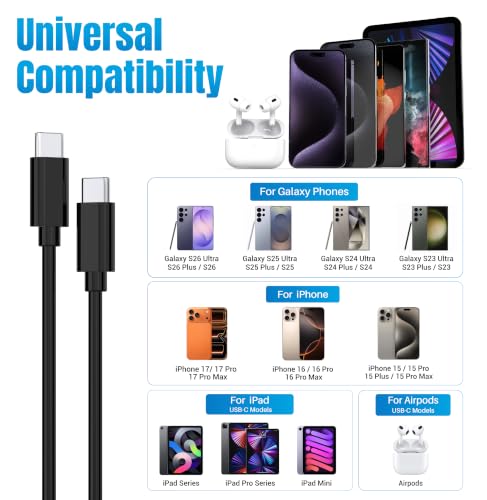 TZBAY 4-Pack (6ft 6ft 10ft 10ft) 60W USB C to USB C Fast Charging Cable - color: Black 2x6ft+2x10ft