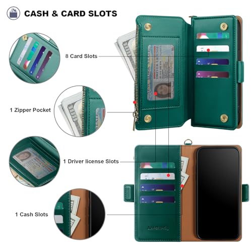 Antsturdy for iPhone 17 Pro Max Phone Wallet Case Women,Indigo Blue | RFID Blocking,with Credit Card Holder Slots,PU Leather Purse,Zipper Pocket,Wrist Strap Kickstand,Flip Folio Cover for Men - color: Indigo Blue