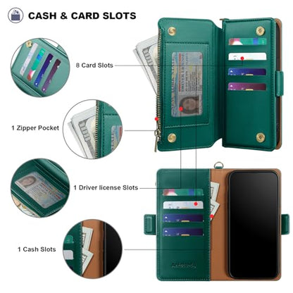 Antsturdy for iPhone 17 Pro Max Phone Wallet Case Women,Indigo Blue | RFID Blocking,with Credit Card Holder Slots,PU Leather Purse,Zipper Pocket,Wrist Strap Kickstand,Flip Folio Cover for Men - color: Indigo Blue