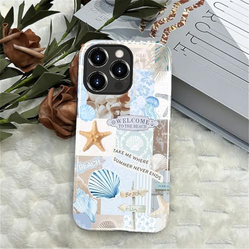 Case Compatible with iPhone 15 Pro, Cute Dual Layer Hybrid Phone Cover, Military Grade Drop Protection, Aesthetic Shockproof Phone Case for Women Girls, Boho Beach Summer Collage - color: Boho Beach Summer Collage, size: Iphone 15 Pro
